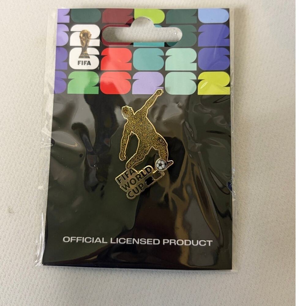 Fifa World Cup Official Gold Glitter Player Pin NEW Flag Soccer Ball 2026